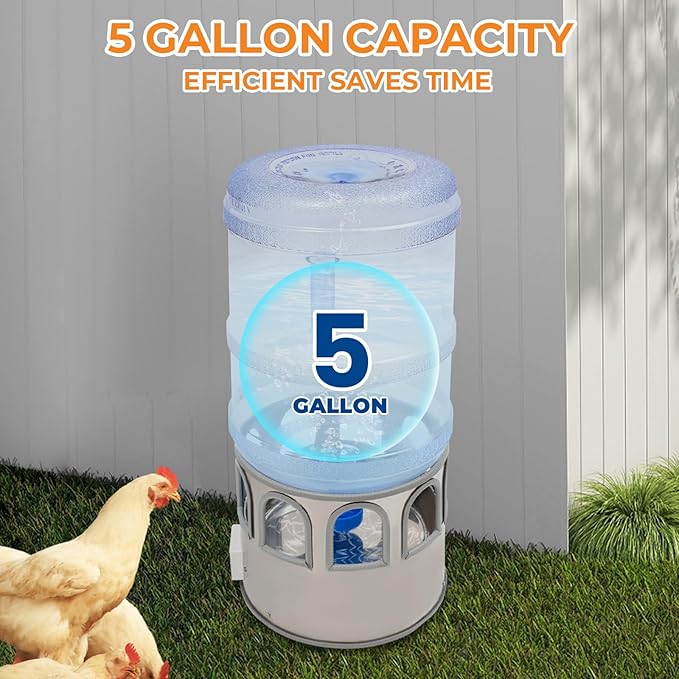 Heated Chicken Waterer 5 Gallon Chicken Waterer for Winter Temp Controlling for Chickens Heated Water Bowl for Chickens, Ducks, Pigeons Geese and Chicken Coop with Buckets