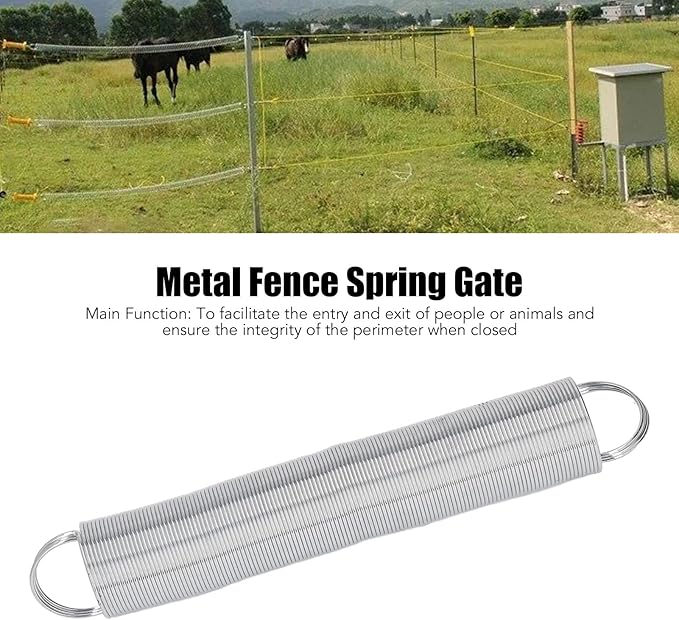 Electric Fence Spring Gate Kit,2pcs Electric Fence Spring Gates Stainless Steel 16 Feet Tension Livestock Fence Spring for for Field Fencing Pasture Gates
