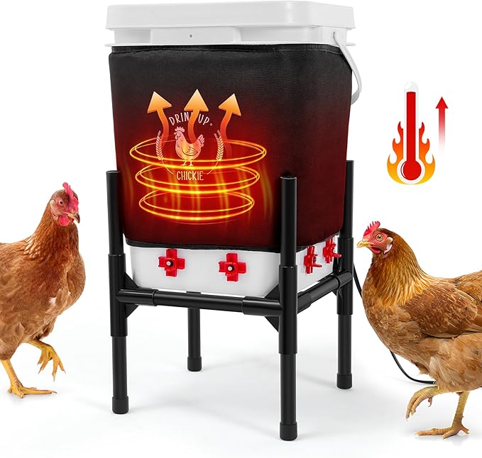5 Gallon Heated Chicken Waterer with Stand – 20L Poultry Waterer Feeder Set, 8 Drinking Nipples + 4 Extras – Anti-Freeze, No Leak, Easy to Fill & Clean – Chicken Coop Accessories for 15–25 Chickens