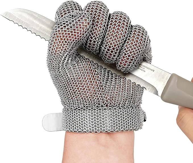 Cut Resistant Stainless Steel Metal Mesh Glove, Food Grade Chainmail Glove for Cutting, Butcher Gloves for Oyster Shucking Fish Filleting Food Processing Leather Cutting (Small (Pack of 1))