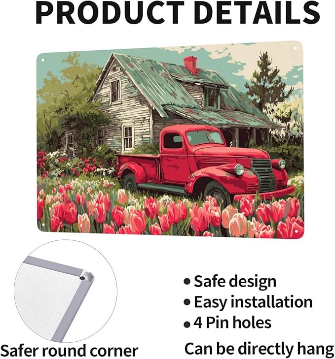Rural Gardens And Old Trucks Metal Tin Signs Poster,Vintage Colors Aesthetics,Practical Decorative Gifts,Easy To Hang,Gifts For Friends & Family,Yard Garden, Fence,Kitchen Decor 8X12 Inch