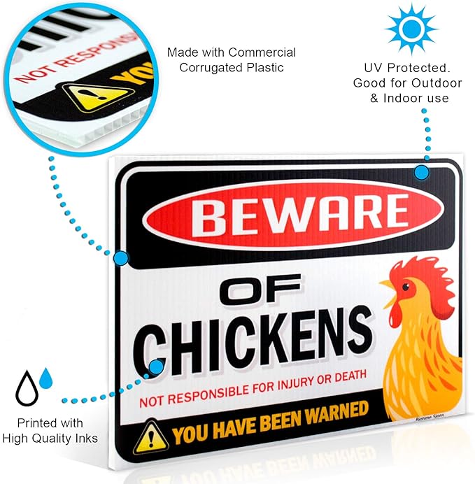 Bigtime Signs Beware of Chickens PVC 9"x12'' Decor Funny Warning Sign - Chicken Yard Decorations Chicken Coop Accessories - Chicken Gifts for Chicken Lovers - Chicken Coop Signs