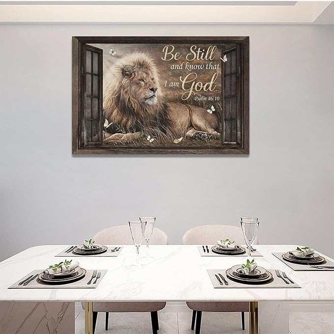 banonaty Lion Wall Art Rustic Farmhoues Christian Decor Of Judah Pictures Canvas Prints Artwork Inspirational Psalm Scripture Gifts Home Decorations For Bathroom Kitchen Office Framed 24''x16''