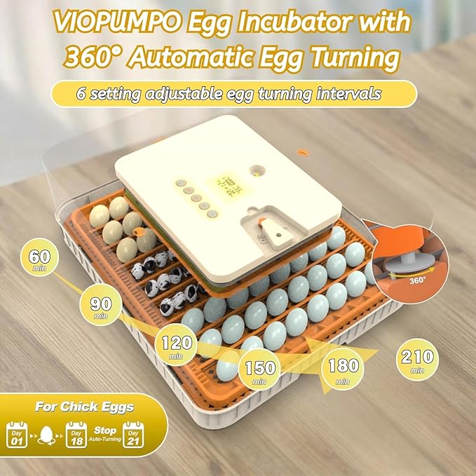 Egg Incubator for Hatching 56-154 Chicken/Quail/Turkey Eggs, 360° View Poultry Incubators with Automatic Egg Turning/Humidity Control&Alarm/Auto Water Adding/Adjustable Tray, for Beginner/Farm/Home