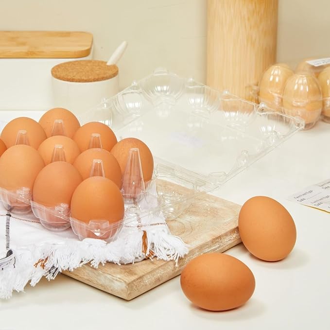 Stockroom Plus Clear Plastic Egg Cartons - Clear Containers with Date Labels - Bulk Egg Storage Set - Reusable Storage Containers - 12-Count, Pack of 48