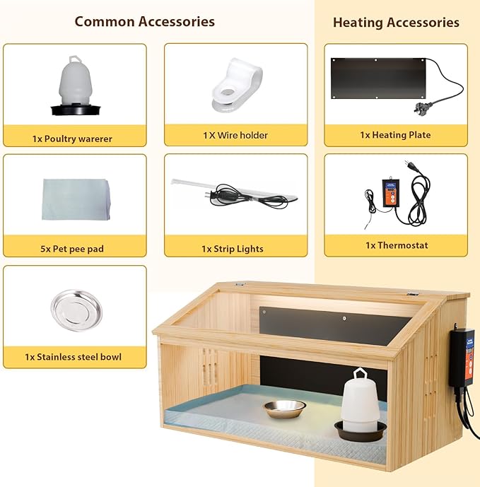 Brooder Box for Chicks Wooden, Chicken Brooder House with Thermostat & Heating Plate,All-in-One Chicken Brooder House w/Poultry Waterer, Adjustable Temp,Holds 30 Chicks Ducks Quails, 31.5"×15.7"×15.7"