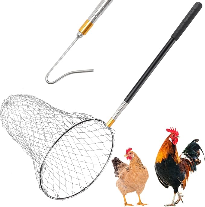 Flehomo Chicken Catcher Set, Chicken Catching Net with Leg Hook & Telescopic Pole, Adjustable from 32.5" to 74", 16 x 24 Inch Net, Chicken Coop Accessories Suitable for Outdoor Poultry Catching