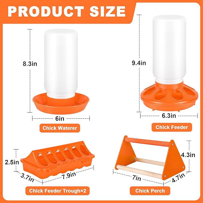 Plastic Baby Chicken Feeder and Waterer Set (Orange)