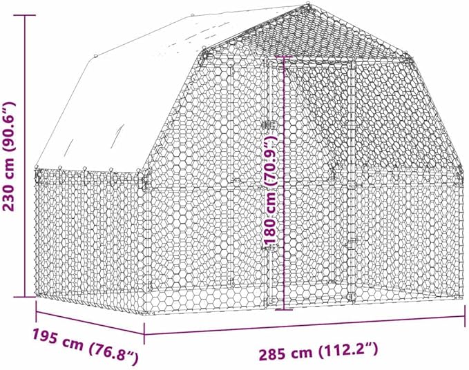 Large Silver Galvanized Steel Outdoor Animal Pen 76.8"x112.2"x90.6" Chicken Coop Rabbit Run UV-Resistant Roof Lockable Door for Backyard Farm Garden