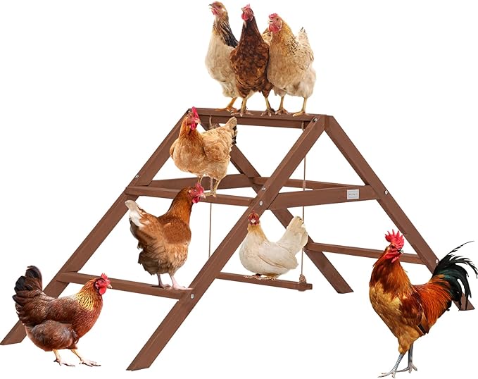 PETSFIT Roosting Bars for Coop Accessories, Chicken Perches with Swing are Perfect for 8-10 Chickens, Wooden Chicken Ladder for Pet's Healthy & Happy, Easy to Assemble&Clean
