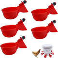Chicken Waterer Feeder Cups 5 Packs,Duck Chick Waterer Chicken Feeder Cups,Automatic Water Feeder with Anti-Leak System for Chicken,Duck,Goose,Bunny(Red)