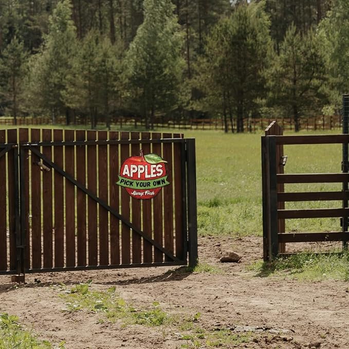 GLOBLELAND Vintage Metal Apple Shape Tin Sign 10.6x9.6inch "Apples Always Fresh Pick Your Own" Retro Plaque Poster Metal Wall Decorative Tin Signs for Home Kitchen Restaurant Coffee Shop Club Bar