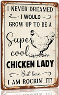 Vintage Metal Chicken Lady Sign - 8x12 Inch Wall Decor for Farmhouse & Chicken Coop