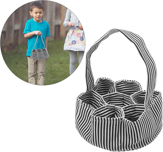 Happyyami Chicken Egg Collecting Bag with 7 Pouches Black and White Stripe Egg Collection Basket for Farmhouse Use Suitable for Chicken Duck