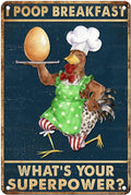 Vintage Chicken Tin Sign I Poop Breakfast Whats Your Superpower Retro Kitchen Metal Sign Funny Nostalgic Wall Decor For Home Poultry House Coop Farmhouse Cafe Bathroom 12 * 8In