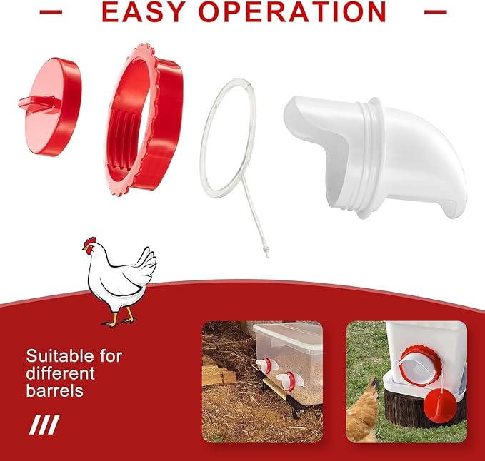 Chicken Feeder & Waterer Combo Kit – 8 Pack Total (4 Automatic Feeder Cups + 4 Waterer Dishes) for Buckets & Bins, No Waste Rainproof DIY System for Hens, Ducks & Other Poultry