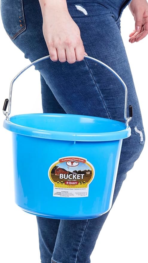 Plastic Animal Feed Bucket (Berry Blue) - Little Giant - Round Plastic Feed Bucket with Metal Handle (8 Quarts / 2 Gallons) (Item No. P8BERRYBLUE6)