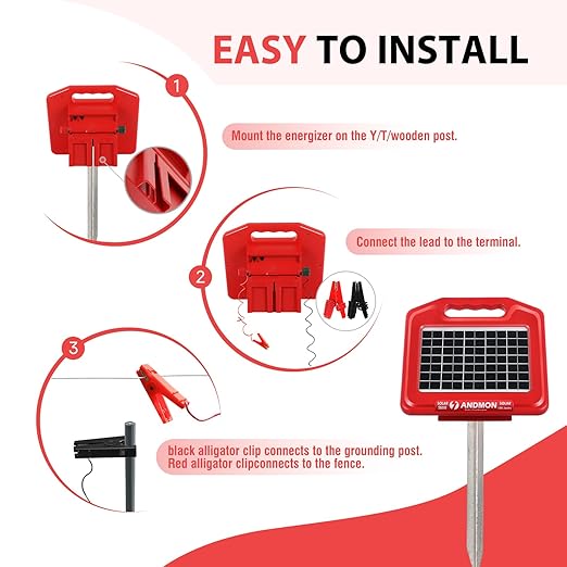 ANDMON S600 Solar Electric Fence Charger - 35 Mile Range, 0.65 Joules Powerful Solar Fence Charger, Ideal for Livestock and Garden Protection