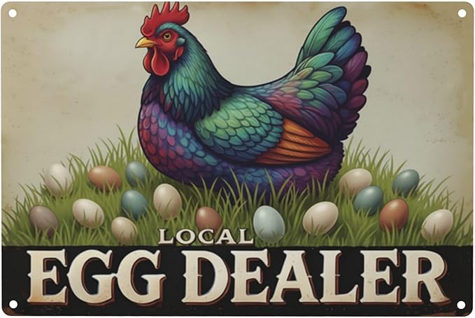 Local Egg Dealer Funny Chicken Coop Sign Farm Fresh Eggs Aluminum Sign Humorous Poultry Farm Decor Gift for Chicken Lovers Rustic Metal Sign 8x12 Inches Style-04