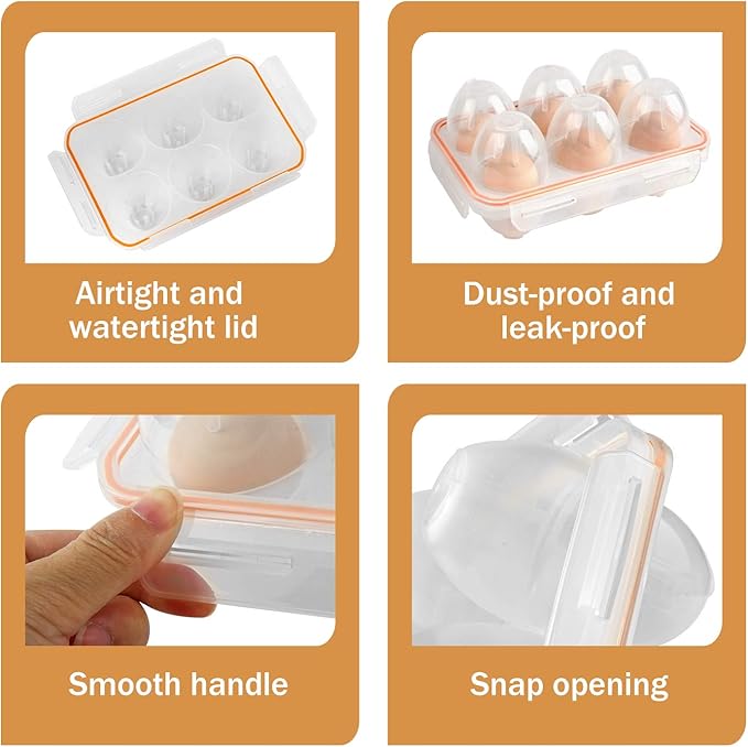 FantasyDay 6 Grids Egg Holders, Sturdy Shockproof Durable Egg Cartons Egg Containers With Lid for Refrigerator - Large Capacity Egg Organizer Box for Home Kitchen Outdoor Picnic Hiking Storage