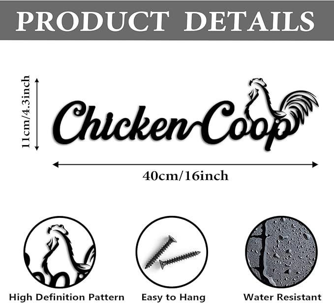 Metal Chicken Coop Signs with Rooster, Funny Chicken Coop Signs for Coop Door Home Farm Farmhouse Kitchen Wall Decor 4.3x16 inches