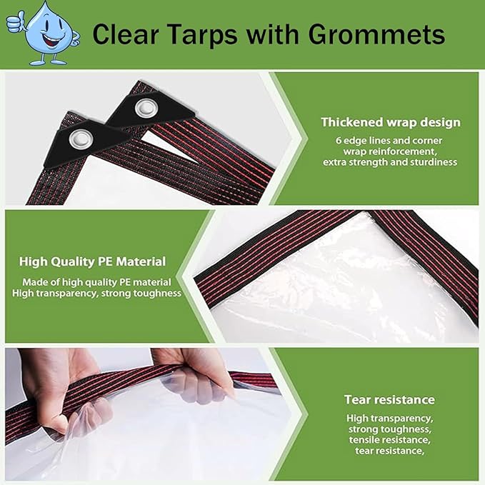 Chicken Coop Cover for Winter - Waterproof Chicken Coop Tarp with Elastic Cords & Rope, Durable Covers for Winter Protection Patio Covering Henhouse Porch Canopy Plant Camping,8x25 FT