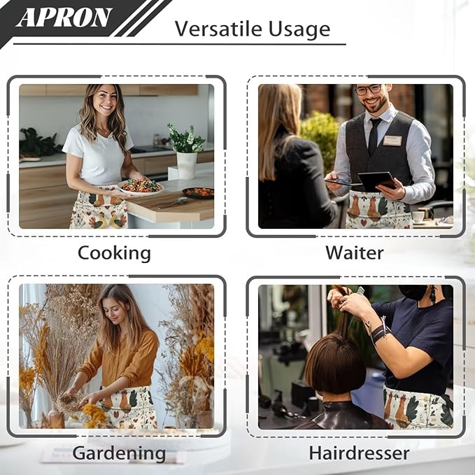 Waistress Apron with Pockets Coffee Waiter Apron Long String Chef Half Aprons for Cooking Kitchen Hairdresser