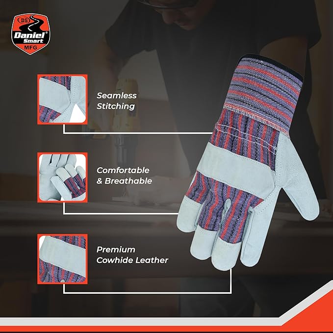 Daniel Smart Men & Women Goatskin Working Glove Lightweight Leather Safety Gloves for construction, gardening outdoor Work