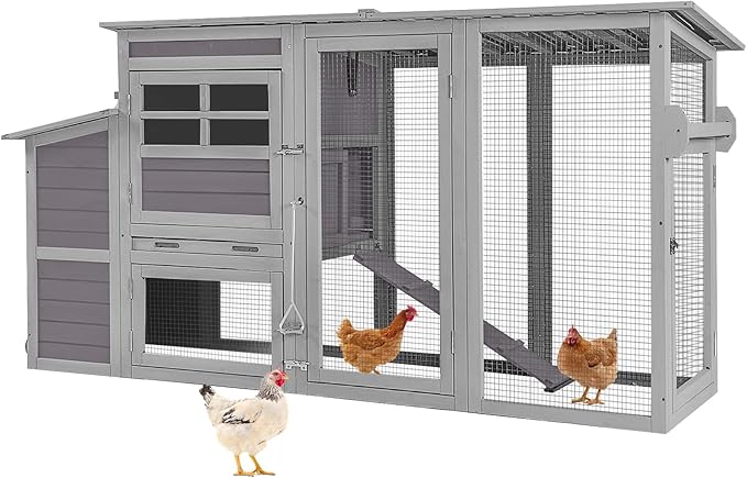 GUTINNEEN Chicken Coop with Wheels Portable Hen House for 4-6 Chickens with Large Run, Nesting Box, Metal Tray, 74.9"