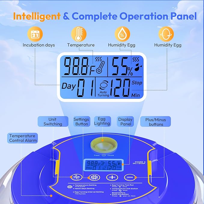 18 Egg Incubator with Automatic Egg Turning and Humidity Control, Incubators for Hatching Eggs, Chicken, Ducks, Goose, Pigeon, Quail, Parrot Incubator for Farm, Lab, Home