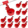 Kalolary Automatic Chicken Waterer Cups, 12 Packs Tee Fittings Poultry Drinking Cups for Chick, Bunny, Goose,Duck,Turkey,Professional Poultry Water Container Come with Hole Open Drill Bit (Red)