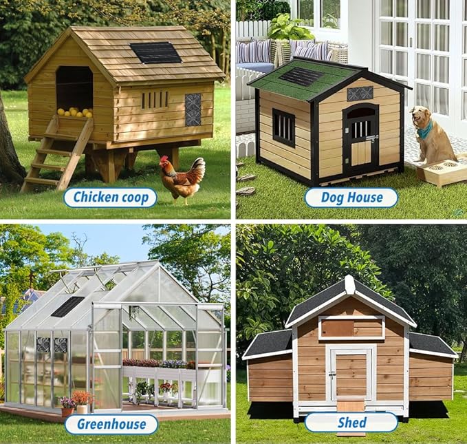 Solar Powered Fan Kit, 20W Solar Panel with 2 Fans, IP65 Waterproof Air Intake or Exhaust Fan for Chicken Coop, Greenhouses, Dog Houses, Pet Houses Outdoor