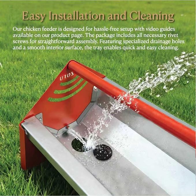47" Chicken Trough Feeder - Galvanized Steel Feed Trough with Drainage Holes & Red Crossbar for Chicken, Duck, Turkey | Heavy Duty, Rust-Proof & Easy-Clean Design