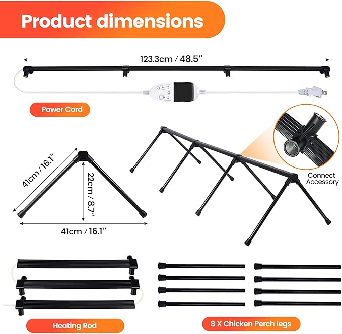 Heated Chicken Perch for Winter Thermo Heated Roosting Bar for Chickens Adjustable Temperature Heated Perch for Chicken Prevents Frozen Toes, Overheat Protection Chick Warm Coop Accessories