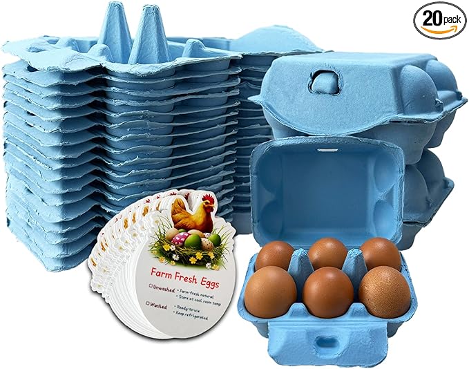 Half Dozen Paper Pulp Egg Cartons Cheap Bulk Fresh Chicken Eggs Basket Holder Storage Container Reusable for Easter (Blue, 20)
