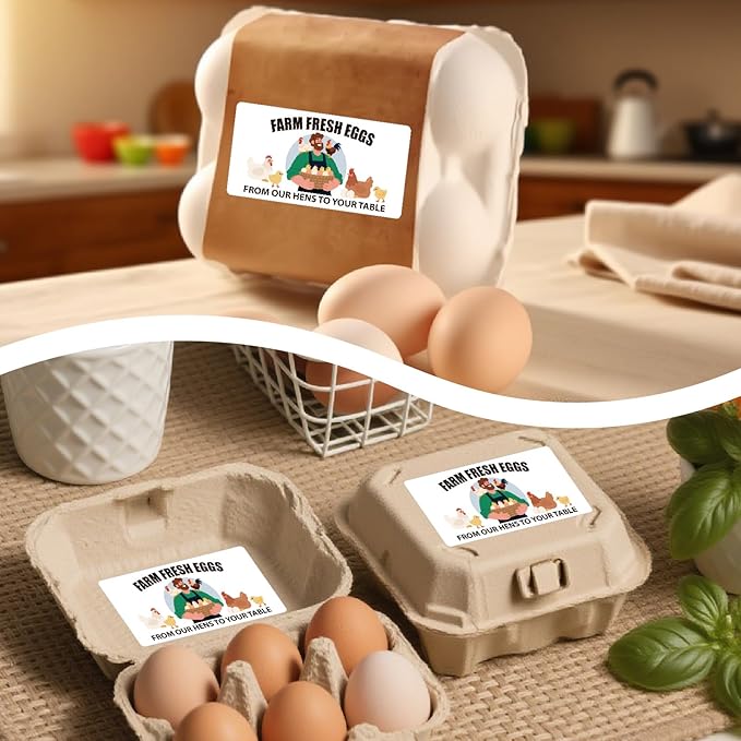 60Pcs 2" x 4" Farm Fresh Eggs Label Rectangle Egg Carton Stickers from Our Hens to Your Table Self Adhesive Packaging Tags for Box Container Business Farmhouse Markets Supplies