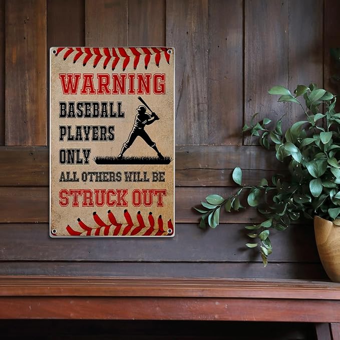Warning Baseball Players Only All Others Will Be Struck Out Metal Sign 8 x 12 Inch Room Wall Art For Fans Perfect Man Cave Game Bedroom Sports Bar And Outdoor Decor