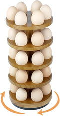 Wooden Fresh Egg Holder Countertop, 5 Layer Rotating Countertop Egg Holder for Fresh Eggs, Stackable with 30 Eggs for Countertop Kitchen-Browm