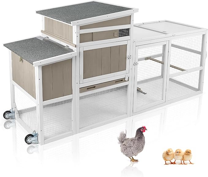 79"L Large Chicken Coop with Run, Mobile Hen Chicken House with Wheels, Nesting Boxes, UV-Resistant Roof, Indoor Outdoor Rabbit Hutch Poultry Cage for Chickens Duck Bunny with Removable Tray and Ramp