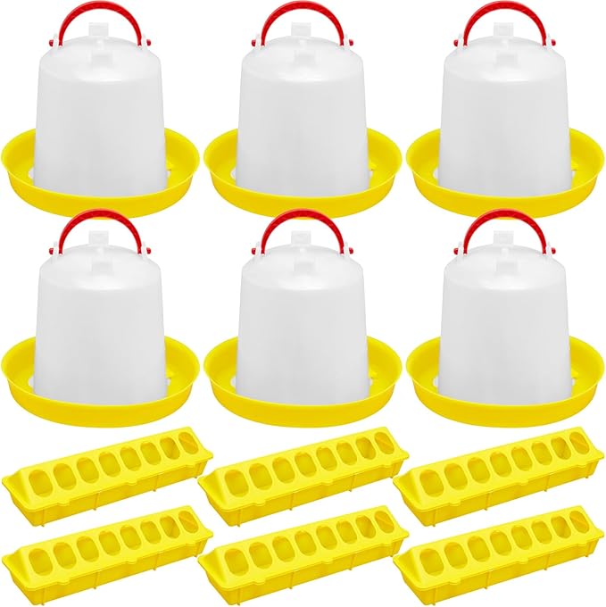12 Pack Chicken Feeder and Waterer Set Bird Small Poultry Feeder Flip Top Bird Small Poultry Feeding for Pigeon Chick Drinker Duckling Quail Feeding Dispenser(1 L,Yellow)