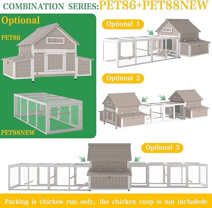 Chicken Coop Extension Run, Wooden Outdoor Chicken Run 18.68 ft²Large Expend Hen House Universal Chicken Run with Perches Perfect for 4-6 Chickens, Ducks & Small Animals (80.3" L x 33.5" W x 25" H)