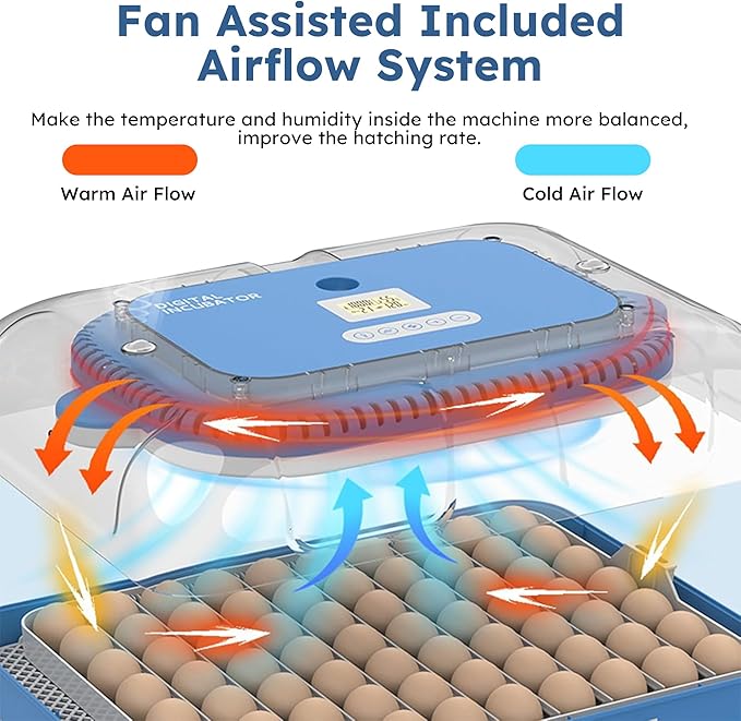 Egg Incubator for Hatching 70 Chicken, Duck, Quail & Goose Eggs – Automatic Egg Turner, Humidity & Temperature Control, Built-in LED Candler, Auto Water Refill, 360° Clear View Digital Poultry Hatcher