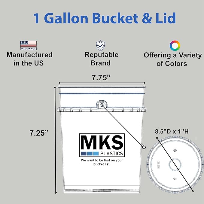 1-Gallon Bucket with Airtight Lid – Made in USA, Food Grade BPA Free Plastic, Heavy Duty Multi-Use, Metal Handle with Grip, Stackable Storage – Black, 6 Pack