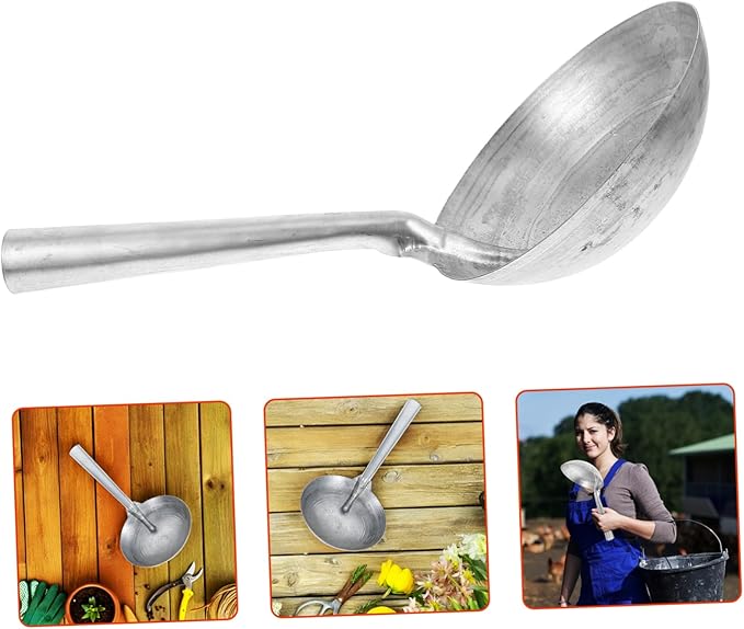 HANABASS Heavy Duty Iron Ladle for Watering and Feeding Ergonomic Handle Water Scoop for Farm and Garden Use Smooth Finish Metal Scoop for Livestock and Poultry