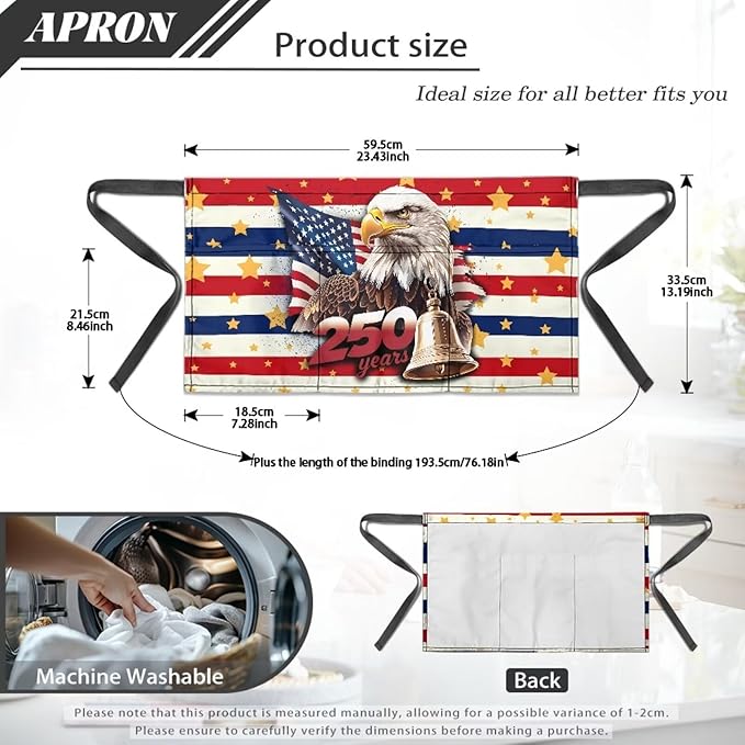 Waist Apron with 3 Pockets Waterproof 13 Inch Short Half Waist Aprons Women Men Server Aprons Waitress Waiter Apron