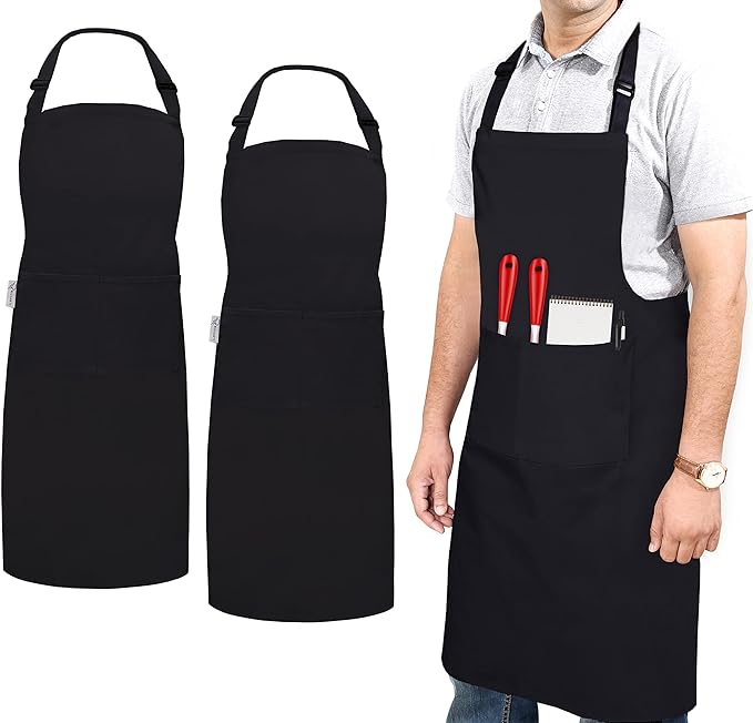RUVANTI Work Apron for Men, Oil & Water Repellent, Poly Cotton Cross Back Aprons for Women with Pockets, Adjustable up to XXL