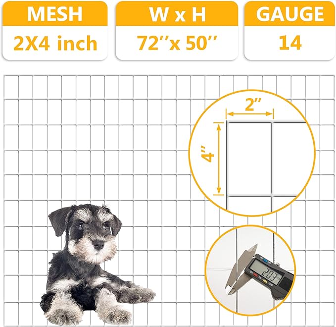 Metal Garden Fence, Hot Dip Galvanized After Welding, 2"x4" 14 Gauge, 72inch H x 50ft L Welded Wire Fencing,2/3/4/5/6ft Tallx50/100 ft Long Hardware Cloth for Yard,Farm,Chicken,Dog,Vegetable Protect