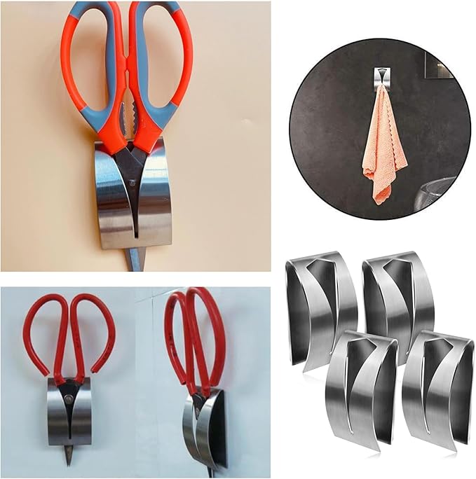 3 Pack Kitchen Shears Holder Wall Mount Adhesive Kitchen Scissors Holder Clip Holster Organizer for Heavy Duty All Purpose Cooking Scissors Poultry Shears Seafood Scissor Knife Block Attachment