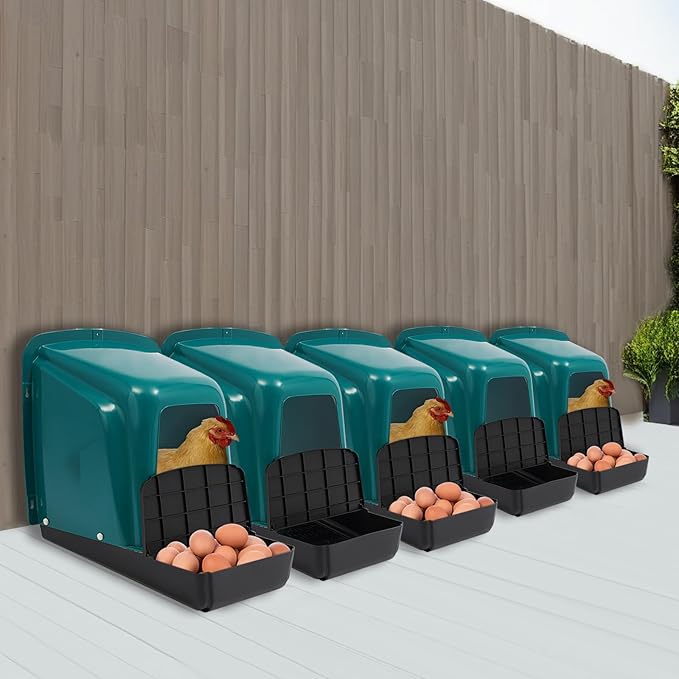 5-Pack Chicken Nesting Boxes, Roll Away Egg Laying Box with Lid, Plastic Chicken Laying Box for Chicken Coop, Easy Assembly & Cleaning