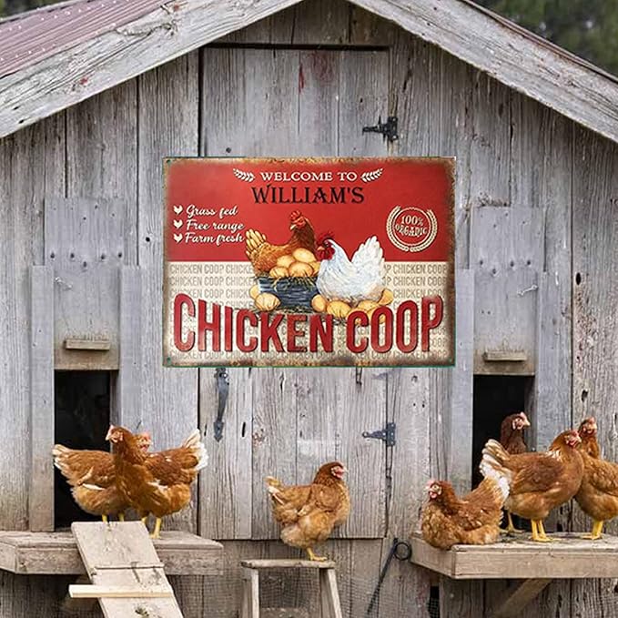 Personalized Fluffy Butt Hut Chicken Coop Sign, Custom Farmhouse Metal Sign with Spoiled Hens Wall Art, Funny Backyard Chicken Decor for Coop, Barn, Farm, Rustic Vintage Style DS10